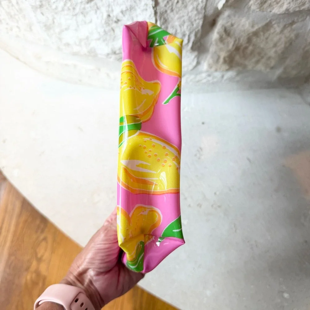 Lilly Pulitzer for Estee Lauder Pink Lemon Print Vinyl Cosmetic Makeup Bag Pouch